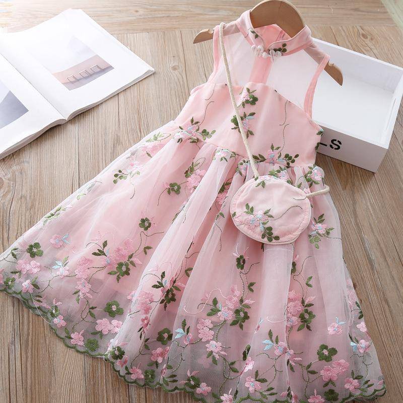 Rosa besticktes süßes Lolita-Mädchen-A-Linien-Kleid Kinderkleidung Mädchen Prinzessin Rock Schnitt Weste Mesh Rock Dünn Sommer 140 rosa von Joom DACH