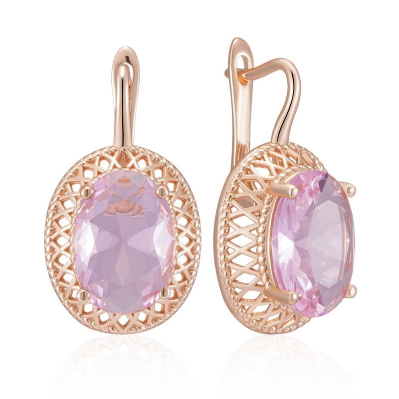 Rosa große Zirkon Damen Ohrringe Goldene geflochtene geometrische Ohrhänger Modeschmuck passende Ringe Halsketten rosa von Joom DACH