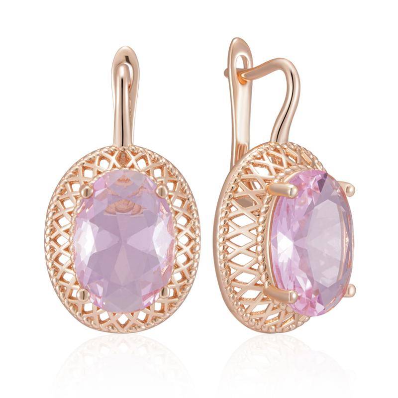 Rosa große Zirkon Damen Ohrringe Goldene geflochtene geometrische Ohrhänger Modeschmuck passende Ringe Halsketten rosa von Joom DACH