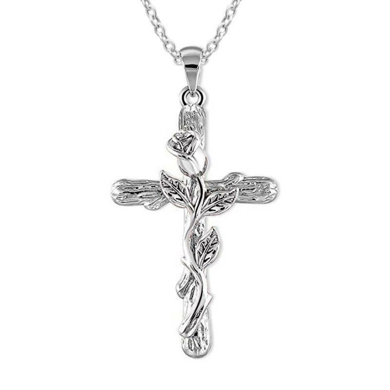 Rose Blume Kreuz Anhänger Kette Halskette Schmuck Geschenk für Frauen Schmuck Geschenk silber von Joom DACH