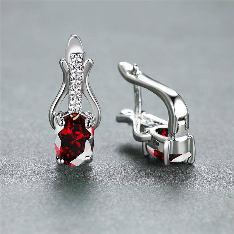 Rose Gold Farbe Ohrringe Oval Cut Rot Weiß Schwarz Stein Weiblichen Hochzeit Schmuck Luxus CZ Klaue Ohrringe für Frauen Tropfen ohrringe silber/rot von Joom DACH