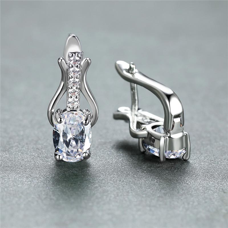 Rose Gold Farbe Ohrringe Oval Cut Rot Weiß Schwarz Stein Weiblichen Hochzeit Schmuck Luxus CZ Klaue Ohrringe für Frauen Tropfen ohrringe weiß/silber von Joom DACH