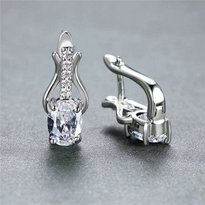 Rose Gold Farbe Ohrringe Oval Cut Rot Weiß Schwarz Stein Weiblichen Hochzeit Schmuck Luxus CZ Klaue Ohrringe für Frauen Tropfen ohrringe weiß/silber von Joom DACH