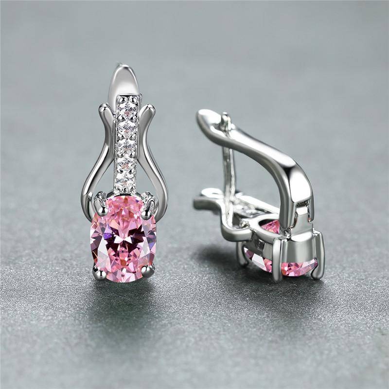 Rose Gold Farbe Ohrringe Oval Cut Rot Weiß Schwarz Stein Weiblichen Hochzeit Schmuck Luxus CZ Klaue Ohrringe für Frauen Tropfen ohrringe rosa/silber von Joom DACH