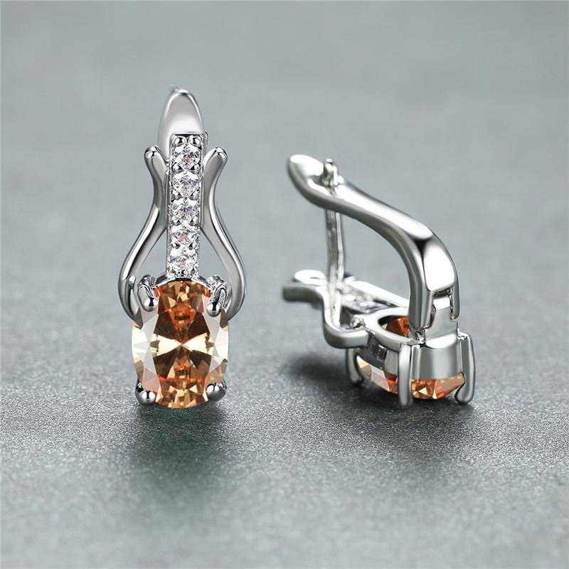 Rose Gold Farbe Ohrringe Oval Cut Rot Weiß Schwarz Stein Weiblichen Hochzeit Schmuck Luxus CZ Klaue Ohrringe für Frauen Tropfen ohrringe silber/champagner von Joom DACH