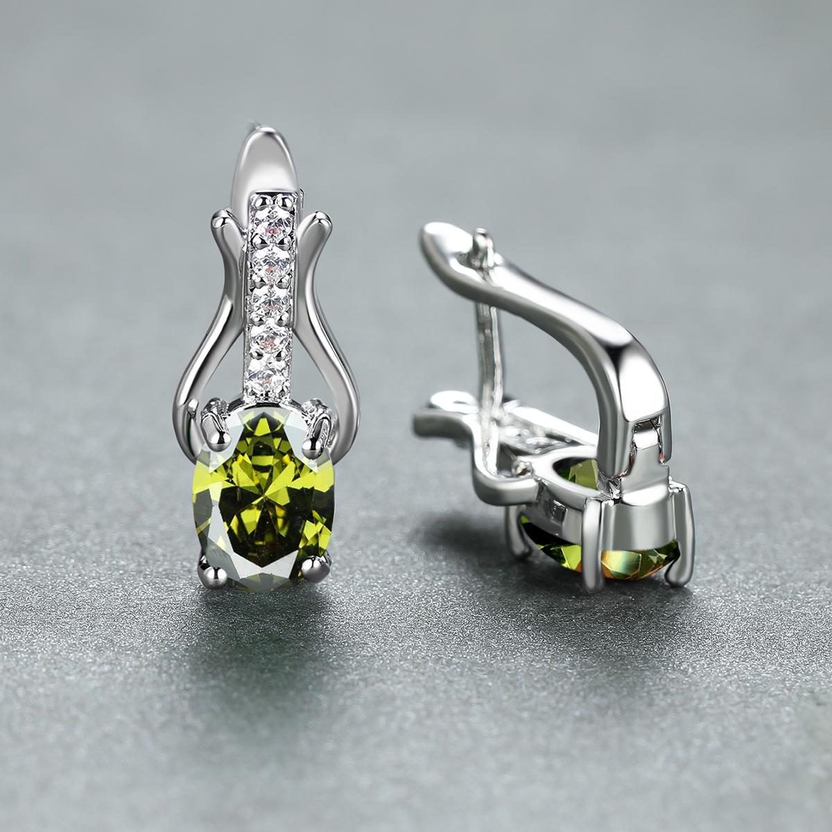 Rose Gold Farbe Ohrringe Oval Cut Rot Weiß Schwarz Stein Weiblichen Hochzeit Schmuck Luxus CZ Klaue Ohrringe für Frauen Tropfen ohrringe olivgrüne/silber von Joom DACH