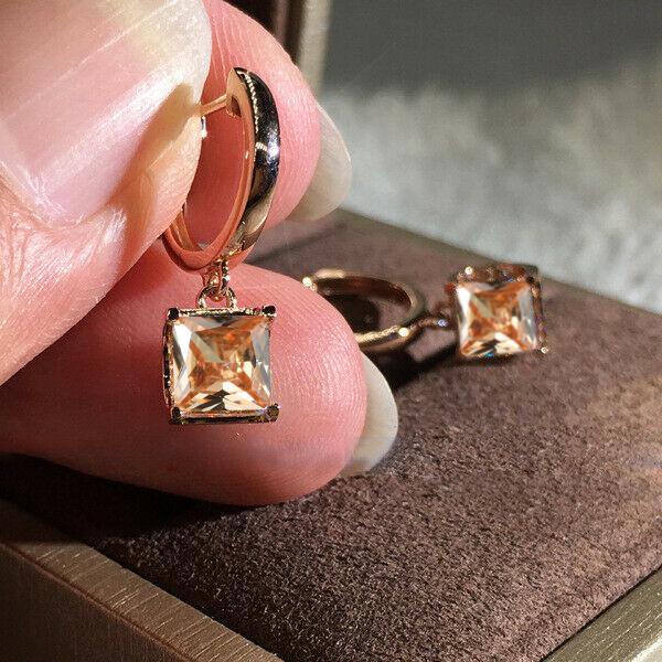 Rose Gold Silber Farbe Luxus Princess Cut Weiß Blau Rot Grün Stein Tropfen Ohrstecker Damen Hochzeit Schmuck Geschenke rose gold/champagner von Joom DACH