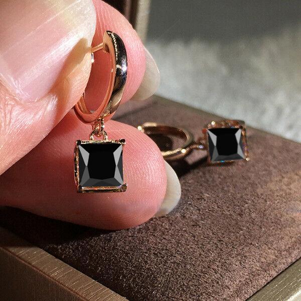 Rose Gold Silber Farbe Luxus Princess Cut Weiß Blau Rot Grün Stein Tropfen Ohrstecker Damen Hochzeit Schmuck Geschenke rose gold/schwarz von Joom DACH
