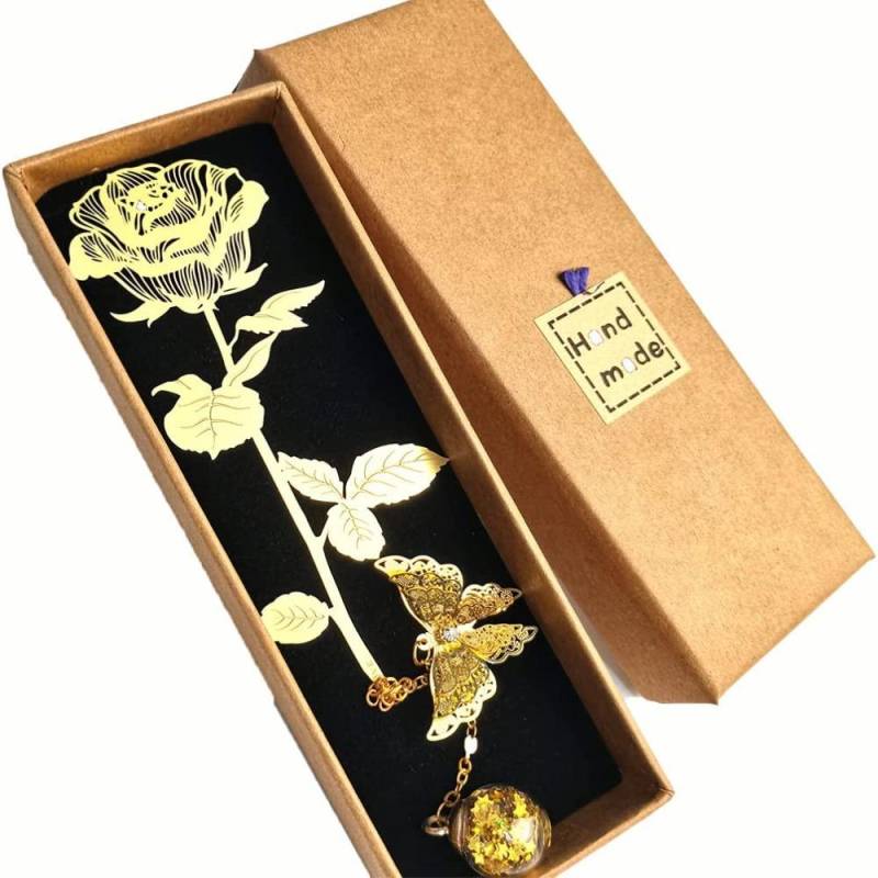 Rose Lesezeichen Geschenk-Box Blume Lesezeichen Student Schreibwaren Geschenke einzigartige Seite Marker Buch Seite Halter Buch Clip von Joom DACH