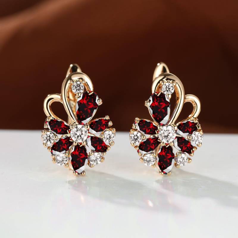 Roségoldfarbene Hochzeits-Ohrringe für Frauen, Schmetterlings-Blumen-Ohrringe, Regenbogen-Mehrfarben-Creolen rot von Joom DACH