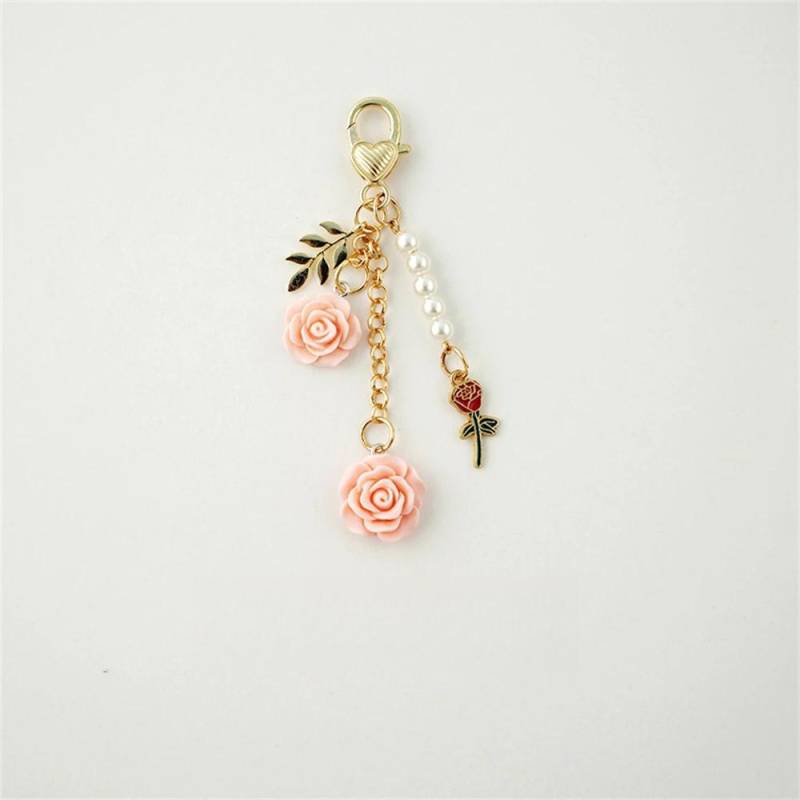 Rosen-Kamelien-Schlüsselanhänger für Damen und Mädchen, Perlenquaste, Blumen-Schlüsselanhänger, Taschendekoration rosa von Joom DACH