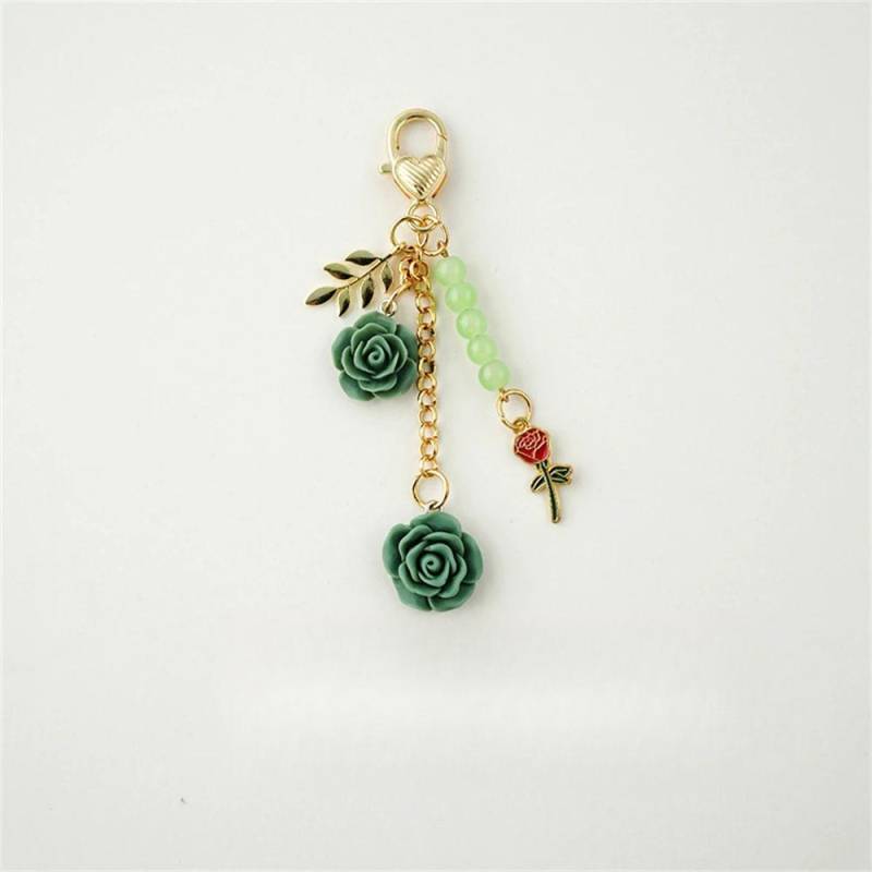 Rosen-Kamelien-Schlüsselanhänger für Damen und Mädchen, Perlenquaste, Blumen-Schlüsselanhänger, Taschendekoration grün von Joom DACH