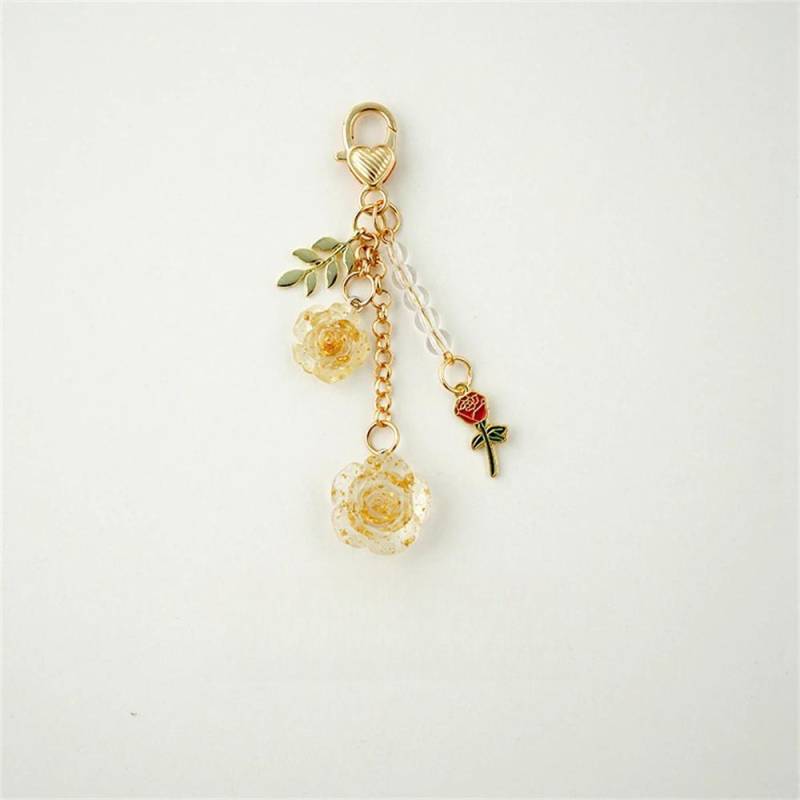Rosen-Kamelien-Schlüsselanhänger für Damen und Mädchen, Perlenquaste, Blumen-Schlüsselanhänger, Taschendekoration gold von Joom DACH