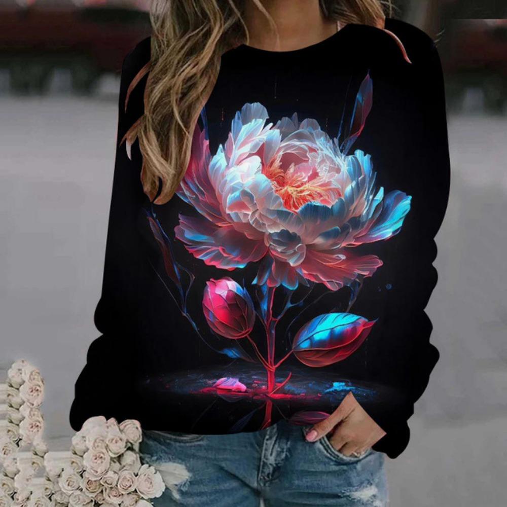 Rosenblüten-Sweatshirts mit Blumenmuster, 3D-Druck, Herbst-Winter, Damen-Hoodies, langärmelig, Y2k, übergroße Pullover, Tops, Damenkleidung 4XL von Joom DACH