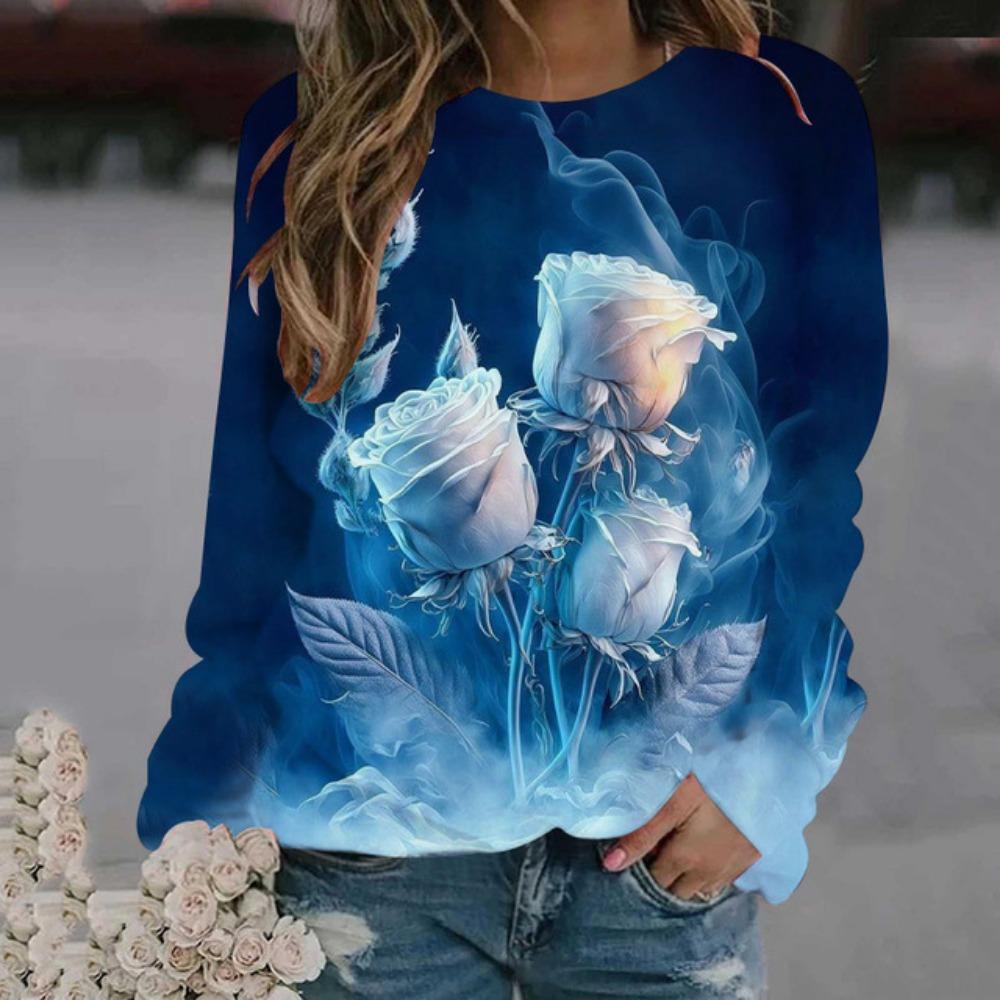 Rosenblüten-Sweatshirts mit Blumenmuster, 3D-Druck, Herbst-Winter, Damen-Hoodies, langärmelig, Y2k, übergroße Pullover, Tops, Damenkleidung 8XL von Joom DACH
