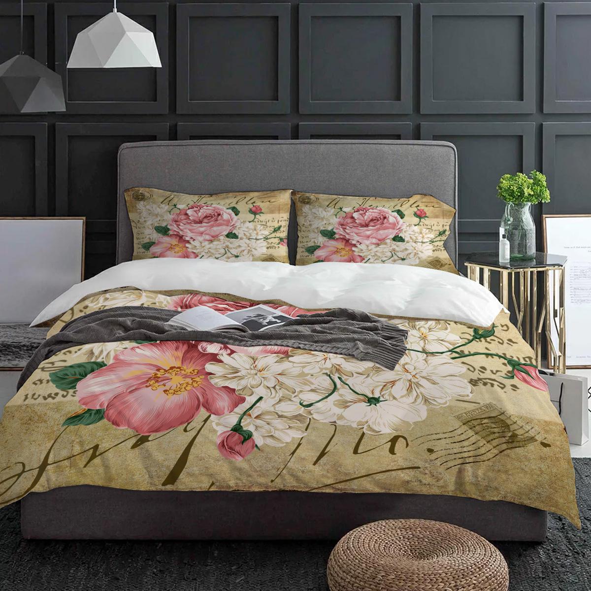 Rosenblumenstrauß Retro Bettwäsche-Set 3-teilig Jungen Mädchen Bettbezug Kissenbezug Kinder Erwachsene Bettdeckenbezug Doppelbett-Set Heimtextil EU single(135x200cm) von Joom DACH