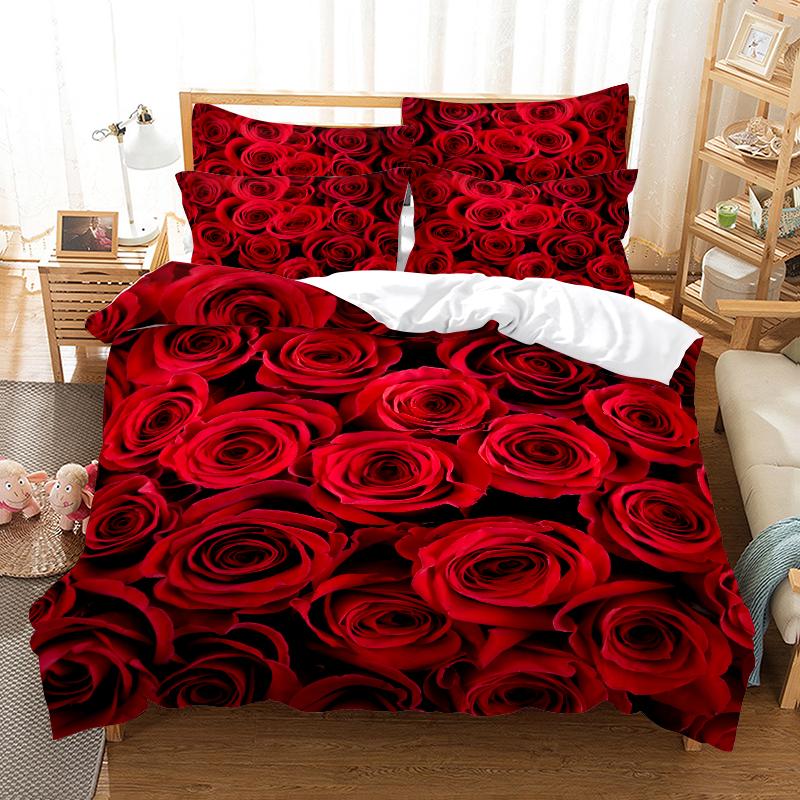 Rosengarten-Bettwäscheset Bettbezug-Set 3D-Bettwäsche Digitaldruck Bettwäsche Queen-Size-Bettset Modedesign 150x200cm 3pcs von Joom DACH