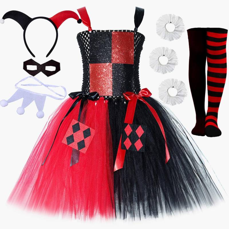 Rot Schwarz Clown Halloween Kostüm für Mädchen Zirkusaufführung Ausgefallenes Kleid für Kinder Karnevalsparty Outfit Kinder Joker Kleidung 140 rot von Joom DACH