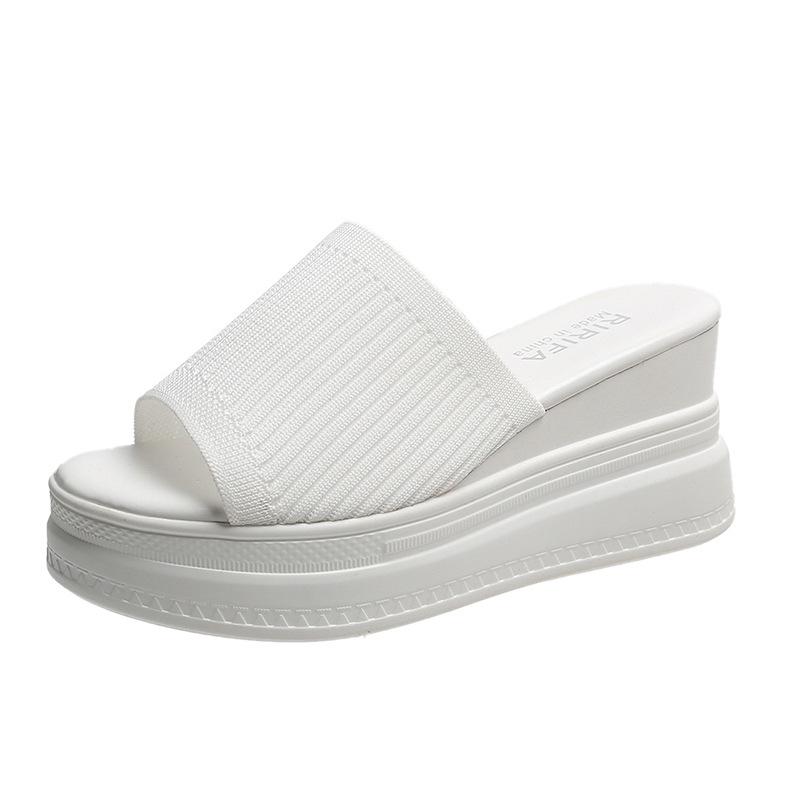 Rot-weiße Hausschuhe mit Keilabsatz, Damensandalen mit Plateau-Keilabsatz, Schuhe für Damen, Sommersandalen, Strandsandalen, Hausschuhe mit hohem Plateau 34 von Joom DACH