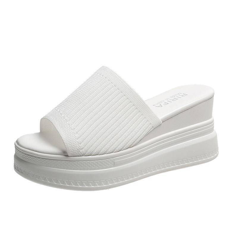 Rot-weiße Hausschuhe mit Keilabsatz, Damensandalen mit Plateau-Keilabsatz, Schuhe für Damen, Sommersandalen, Strandsandalen, Hausschuhe mit hohem Plateau 34 von Joom DACH