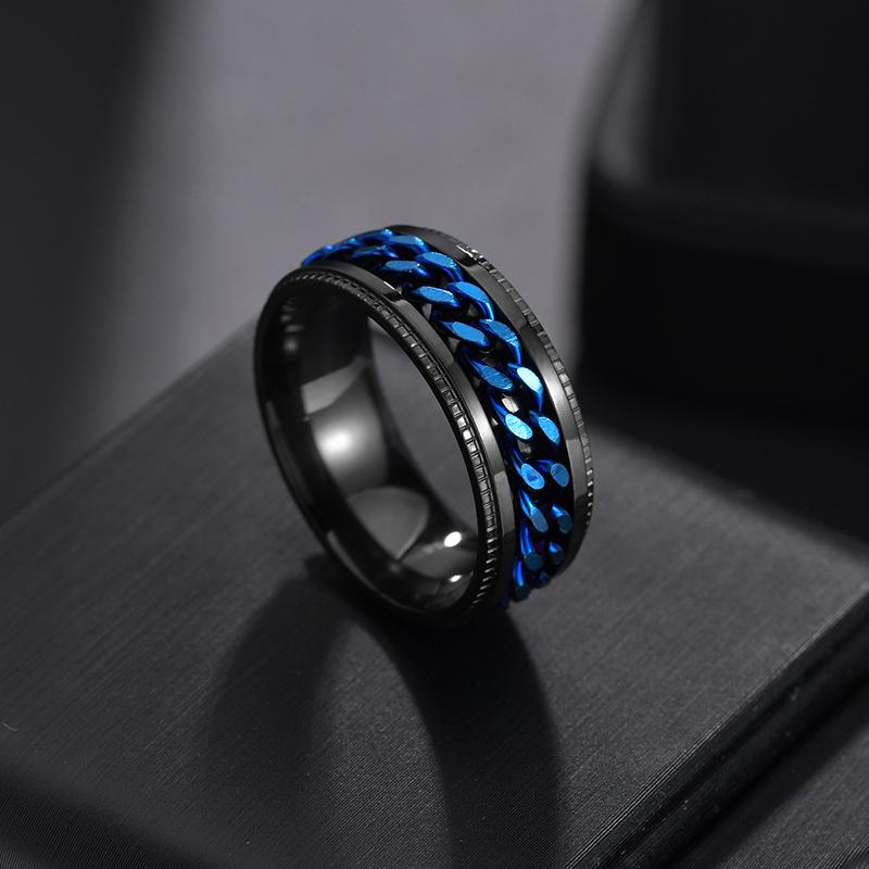 RotateTitanium Edelstahl Kette Spinner Ring für Männer Punk Cool Blau Gold Schwarz Rock Ringe Paar Schmuck Geschenk Ringe Zubehör 13 blau/schwarz von Joom DACH