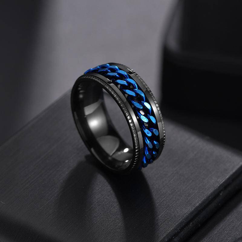 RotateTitanium Edelstahl Kette Spinner Ring für Männer Punk Cool Blau Gold Schwarz Rock Ringe Paar Schmuck Geschenk Ringe Zubehör 13 schwarz/blau von Joom DACH
