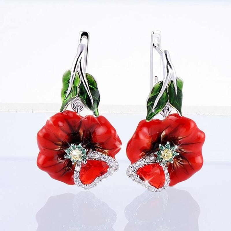 Rote Blume Zirkon Baumeln Ohrringe Für Frauen Romantische Hochzeit Partei Schmuck rot von Joom DACH