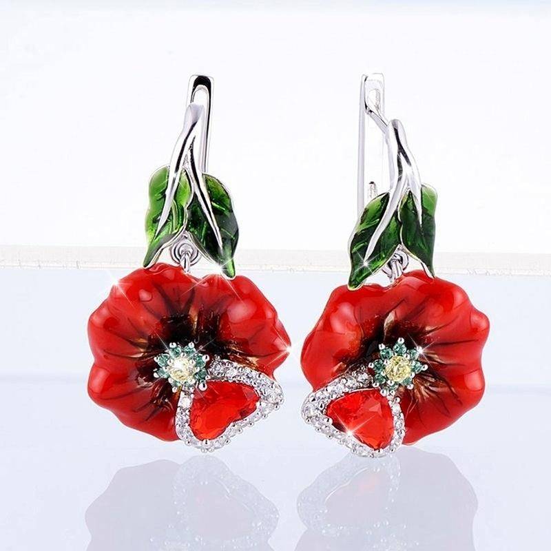 Rote Blume Zirkon Baumeln Ohrringe Für Frauen Romantische Hochzeit Partei Schmuck rot von Joom DACH