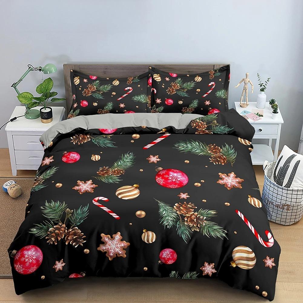 Rote Frohe Weihnachten König Königin Bettbezug Kinder Weihnachten Quiltbezug Weihnachtsmann Bettwäscheset 1/2 Stück Mikrofaser Bettdeckenbezug 70x133cm 2pcs von Joom DACH