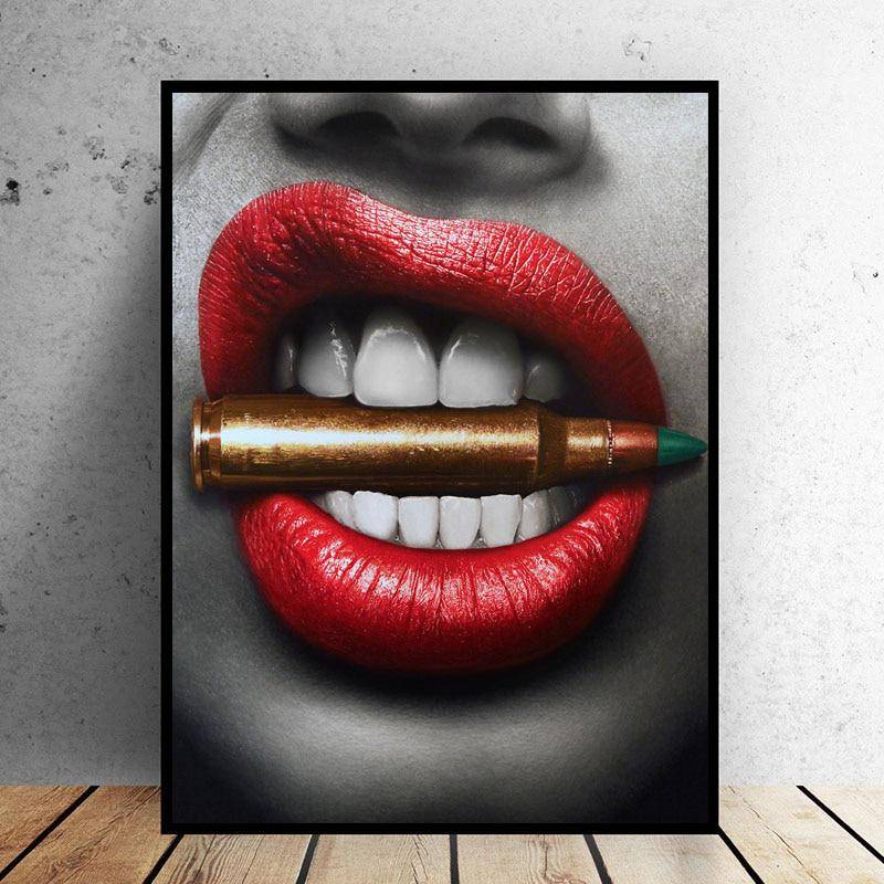 Rote Lippen mit Geld-Zitat-Poster, Druck, Wandkunst, Bild, Diamant-Gemälde, Heimdekoration 50X70CM von Joom DACH