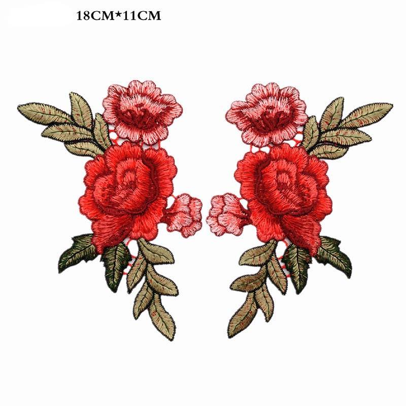 Rote Rose Blumen-Patch zum Aufnähen, Stoffabzeichen, bestickte Blumenapplikation, dekorative Patches, Scrapbooking von Joom DACH