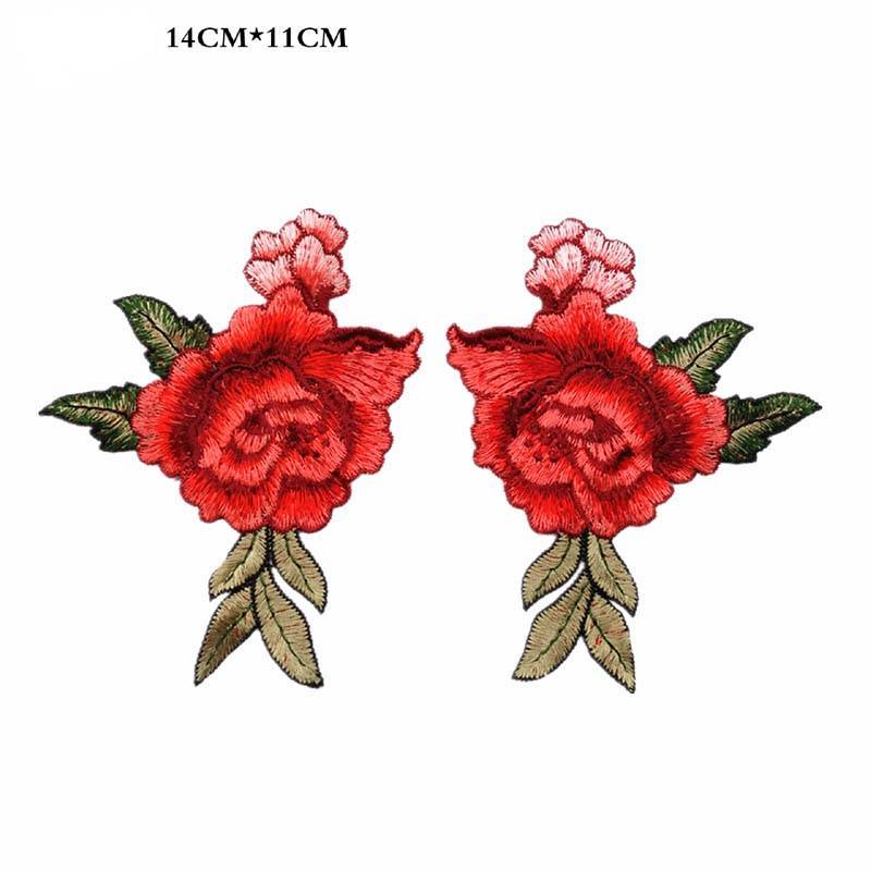 Rote Rose Blumen-Patch zum Aufnähen, Stoffabzeichen, bestickte Blumenapplikation, dekorative Patches, Scrapbooking von Joom DACH