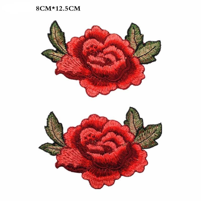 Rote Rose Blumen-Patch zum Aufnähen, Stoffabzeichen, bestickte Blumenapplikation, dekorative Patches, Scrapbooking von Joom DACH