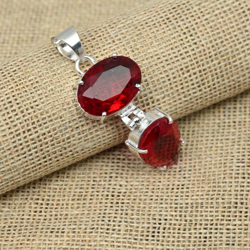 Roter Granat Edelstein aus massivem 925er Sterlingsilber, handgefertigter Schmuckanhänger für Geschenke 1.92 Inches rot von Joom DACH