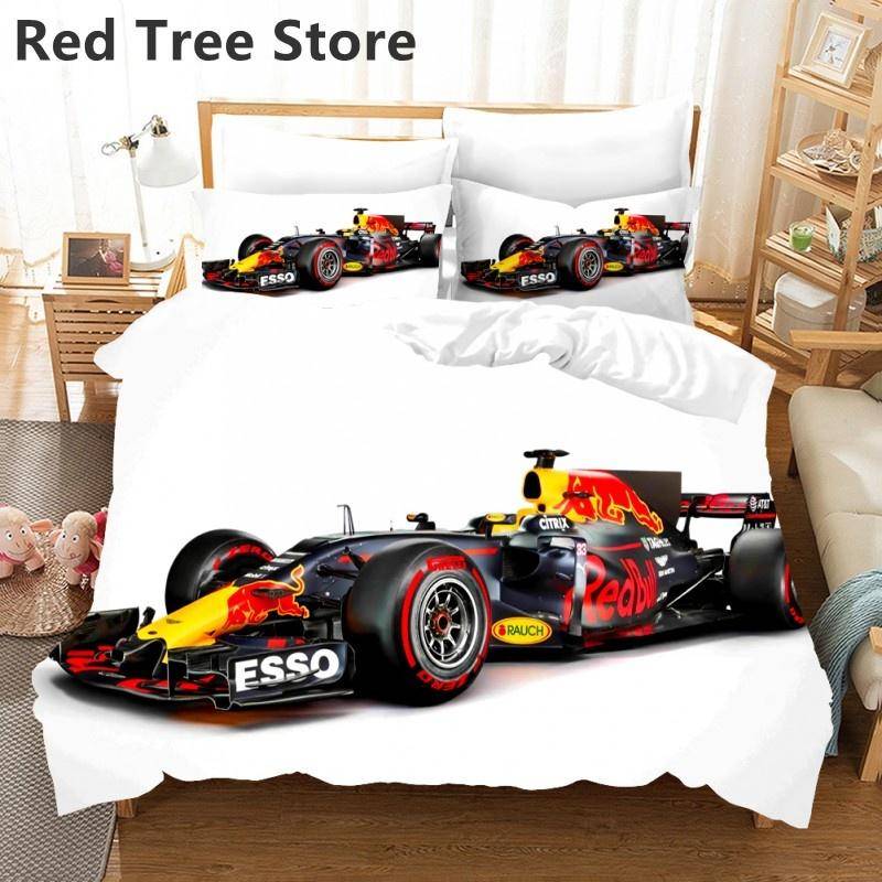 Rotes Rennauto 3D Kinder Jungen Bettwäscheset F1 Spiel Rennfahrer Druck Bettbezug 2/3tlg. Bettwäsche mit Kissenbezug Einzelbett Doppelbett Tagesdecke Au Single 140x210cm von Joom DACH