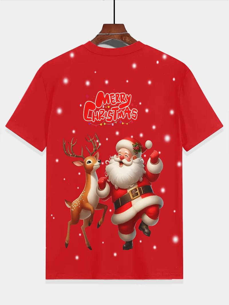 Rotes Weihnachts-Kinder-T-Shirt mit Weihnachtsmann- und Rentier-Aufdruck, geeignet für Feiertagsfeiern 120 von Joom DACH