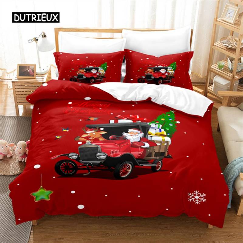 Rotes Weihnachtsbettwäscheset Bettbezugset 3D-Bettwäsche Digitaldruck Bettwäsche Queen-Size-Bettwäscheset Modedesign EU single(135x200cm) von Joom DACH