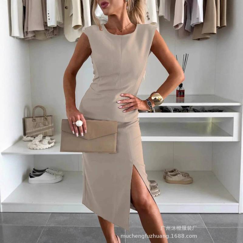 Rotes ärmelloses Bodycon-Schlitzkleid Elegantes Damen Party-Cocktailkleid 2XL von Joom DACH