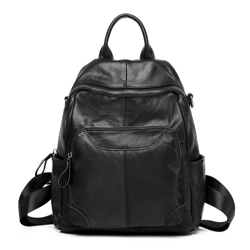 Rucksack Damen Leder Damentasche Mode Vintage Rindsleder Damenrucksack Schultasche schwarz von Joom DACH
