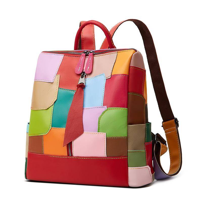 Rucksack Damen Spleißen Weiches Leder Farbe Tasche Mode Alles-in-ein Große Kapazität Rucksack Freizeitrucksack von Joom DACH