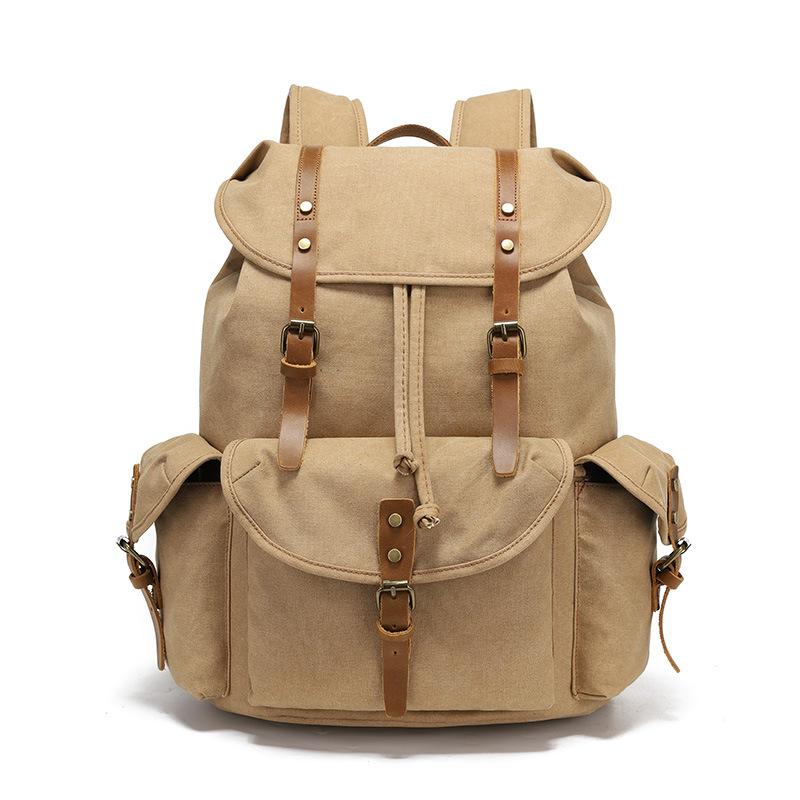 Rucksack Herren- und Damenrucksäcke Outdoor-Sport-Reisetasche Gewachste Leinwand Wasserdichte Reise-Computertasche khaki von Joom DACH