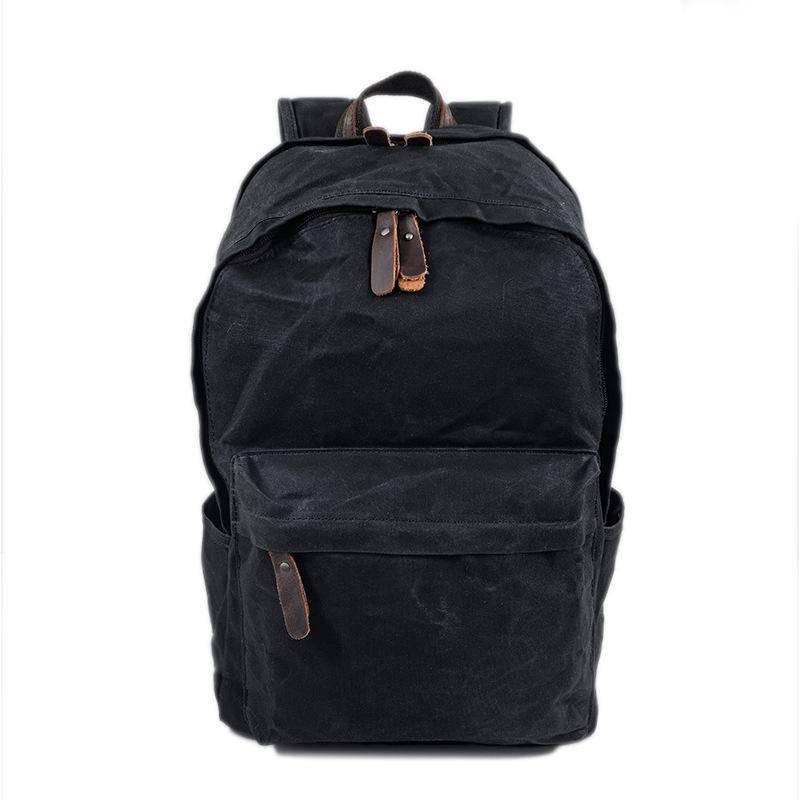 Rucksack Herren- und Damenrucksäcke Outdoor-Sport-Reisetasche Gewachste Leinwand Wasserdichte Reise-Computertasche schwarz von Joom DACH
