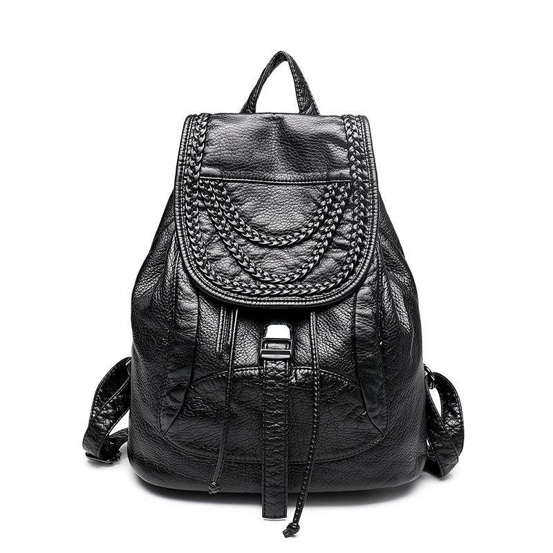 Rucksack Lässig PU Gewaschenes Leder Schultasche Geflochtene Nieten Reisetasche Damen Weiches Leder Rucksack von Joom DACH