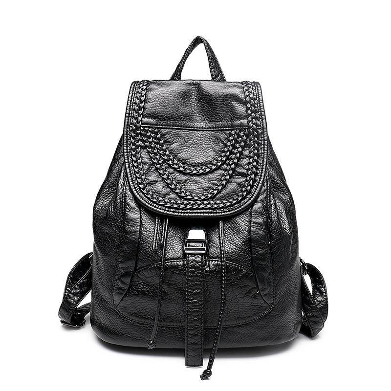 Rucksack Lässig PU Gewaschenes Leder Schultasche Geflochtene Nieten Reisetasche Damen Weiches Leder Rucksack von Joom DACH