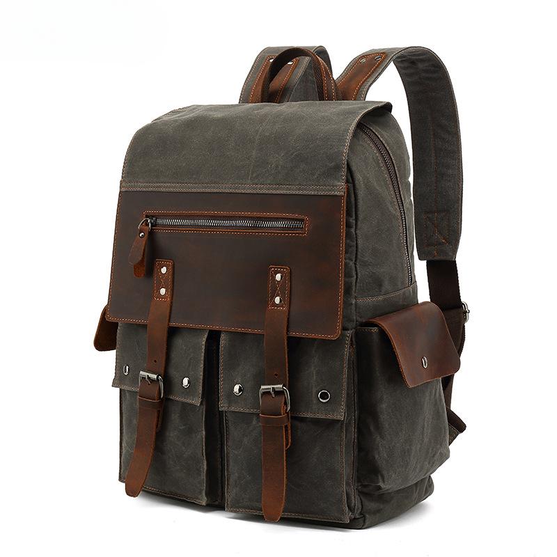 Rucksack Rucksack Herren Outdoor Reise Elektrischer Kopf Retro Wasserdicht Ölwachs Canvas Reisetasche graue von Joom DACH