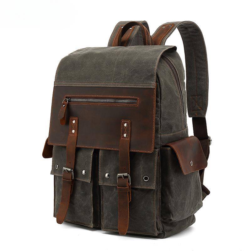 Rucksack Rucksack Herren Outdoor Reise Elektrischer Kopf Retro Wasserdicht Ölwachs Canvas Reisetasche graue von Joom DACH