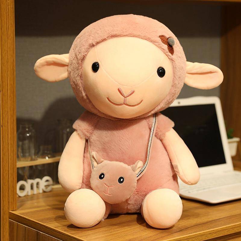 Rucksack Schaf Puppe Plüschtier Lamm Puppe Stoffpuppe Kinderschlafkissen Weiche Mädchen Bettpuppe Kissen Heim Schlafzimmer Dekoration 35cm von Joom DACH