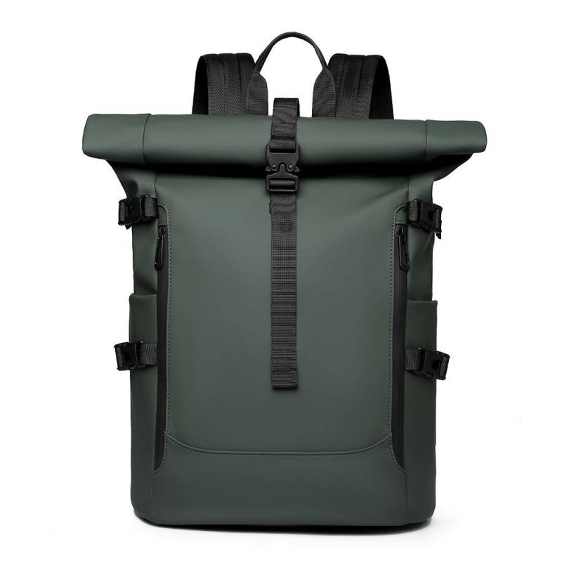 Rucksack mit Rollverschluss für Herren, große Kapazität, Reisetasche, Computerrucksack, modisch, personalisiert, Schüler-Schultasche grün von Joom DACH