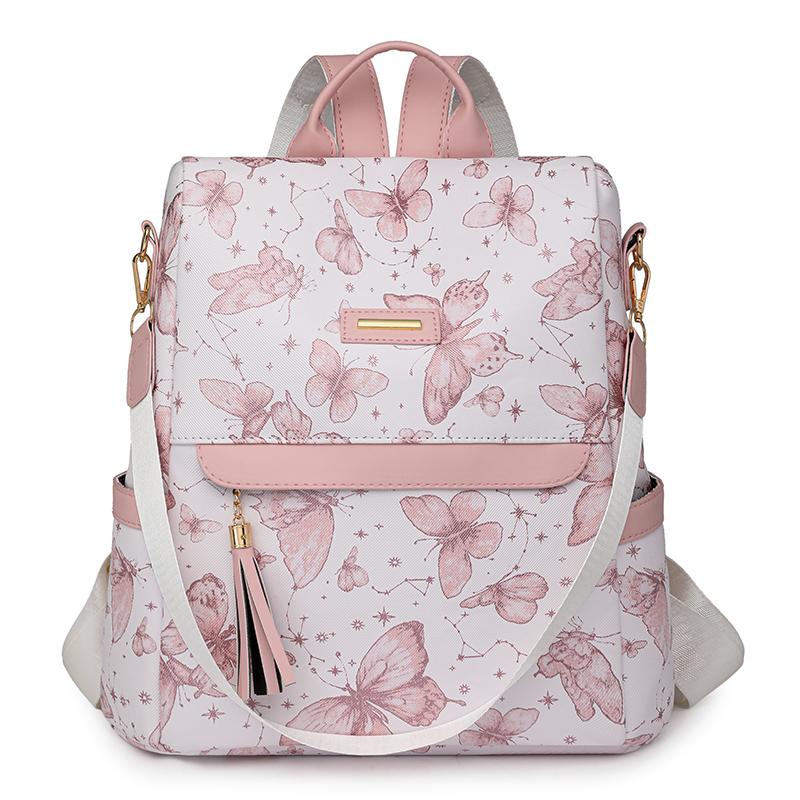 Rucksack mit Schmetterlingsdruck, Damen-Quastenrucksack, Outdoor-Reisetasche mit Diebstahlschutz rosa von Joom DACH