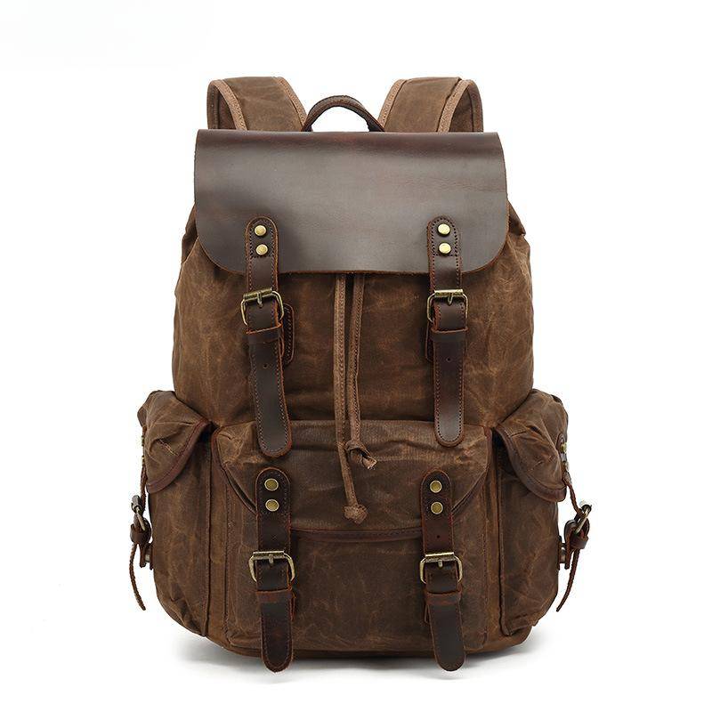 Rucksäcke für Herren und Damen, Retro-Schulter-Reisetasche, Computer-Reisetasche, gewachstes Canvas mit Crazy Horse Bag khaki von Joom DACH